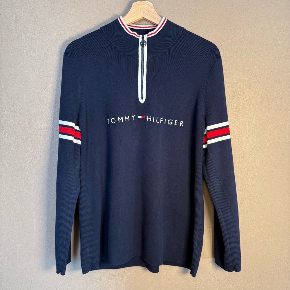Tommy Hilfiger Vintage 90s Y2K Womens Size XXL Classic Navy Quarter-Zip Sweater